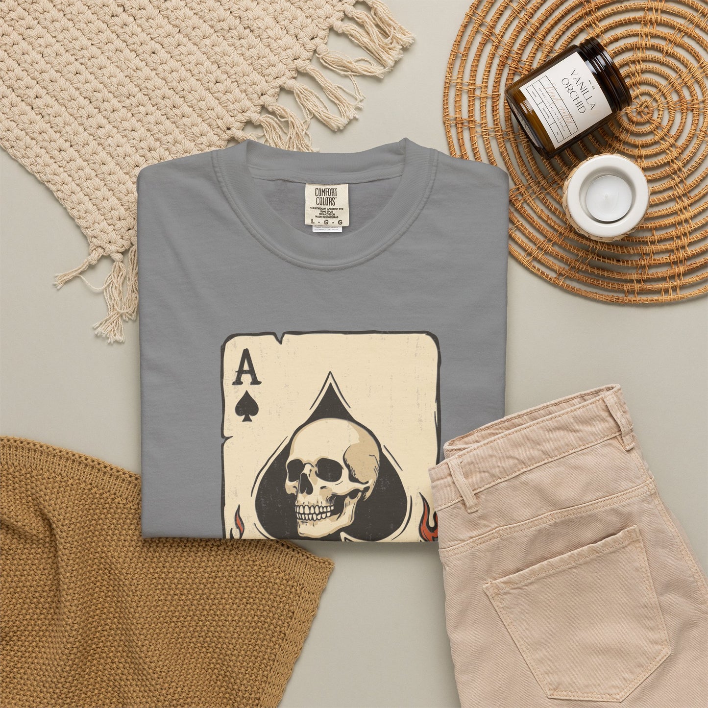 Vintage Ace Card with Skull and Flames Comfort Graphic Tee
