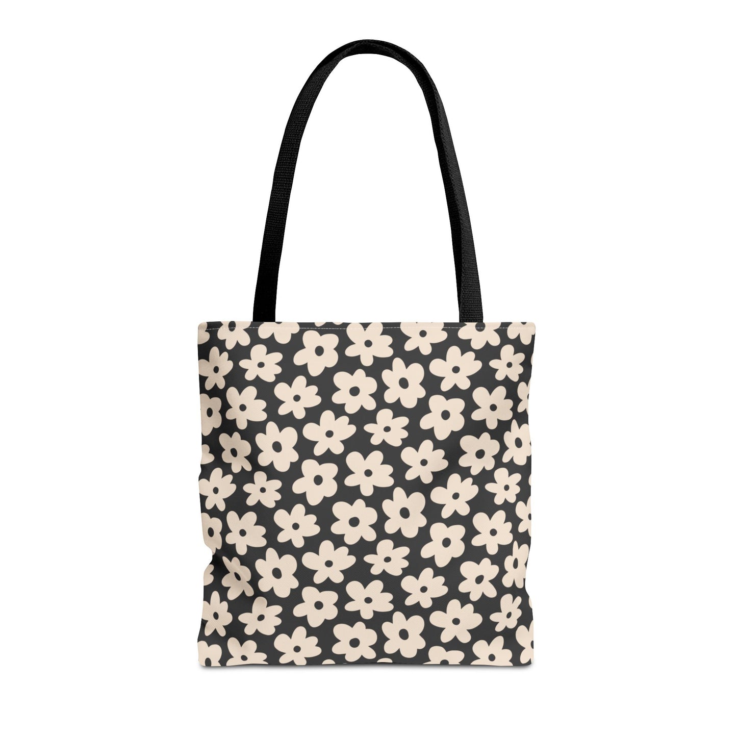 Black and Tan Retro Flower Tote Bag 3 sizes