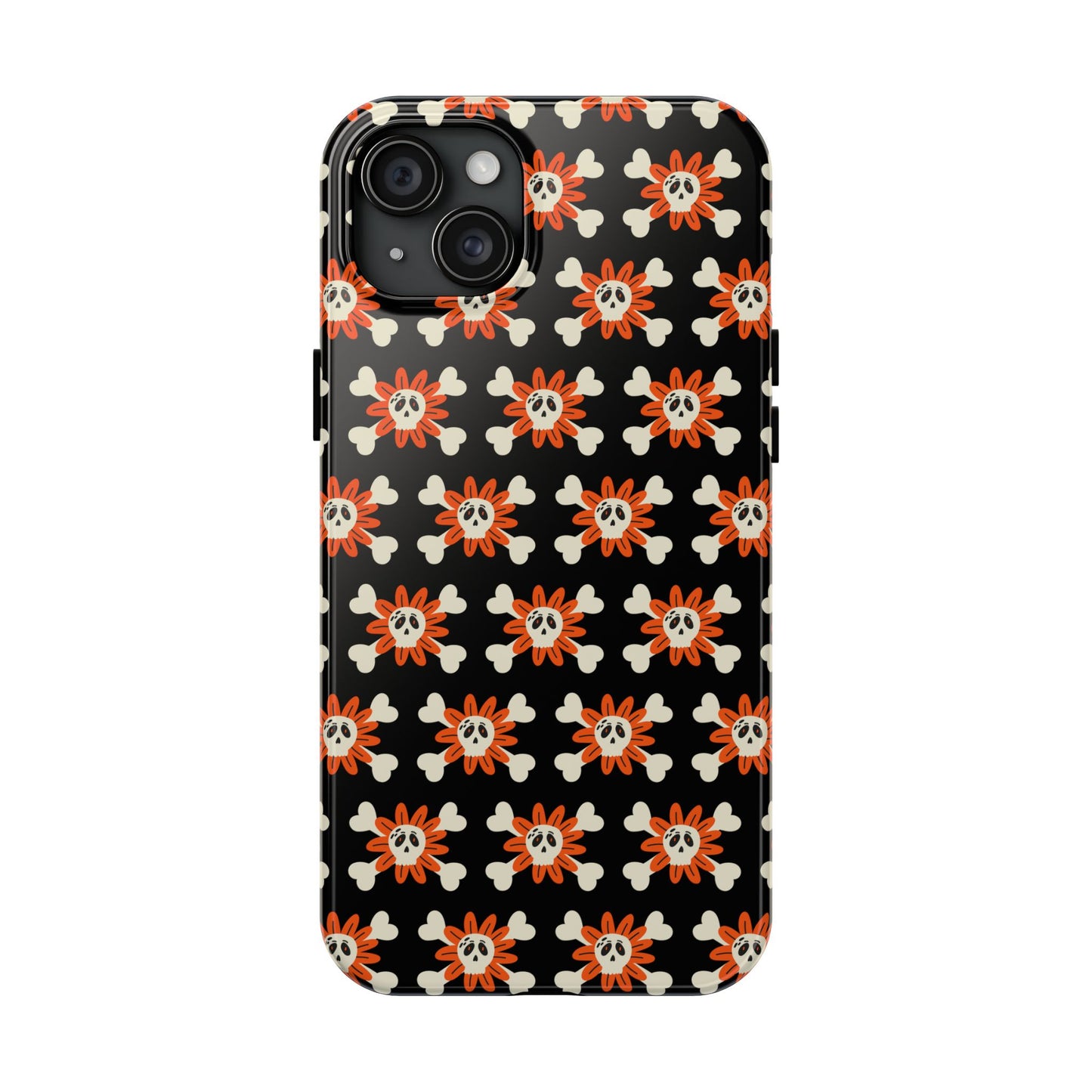 Skull Crossbones and Orange Flower Tough Phone Cases