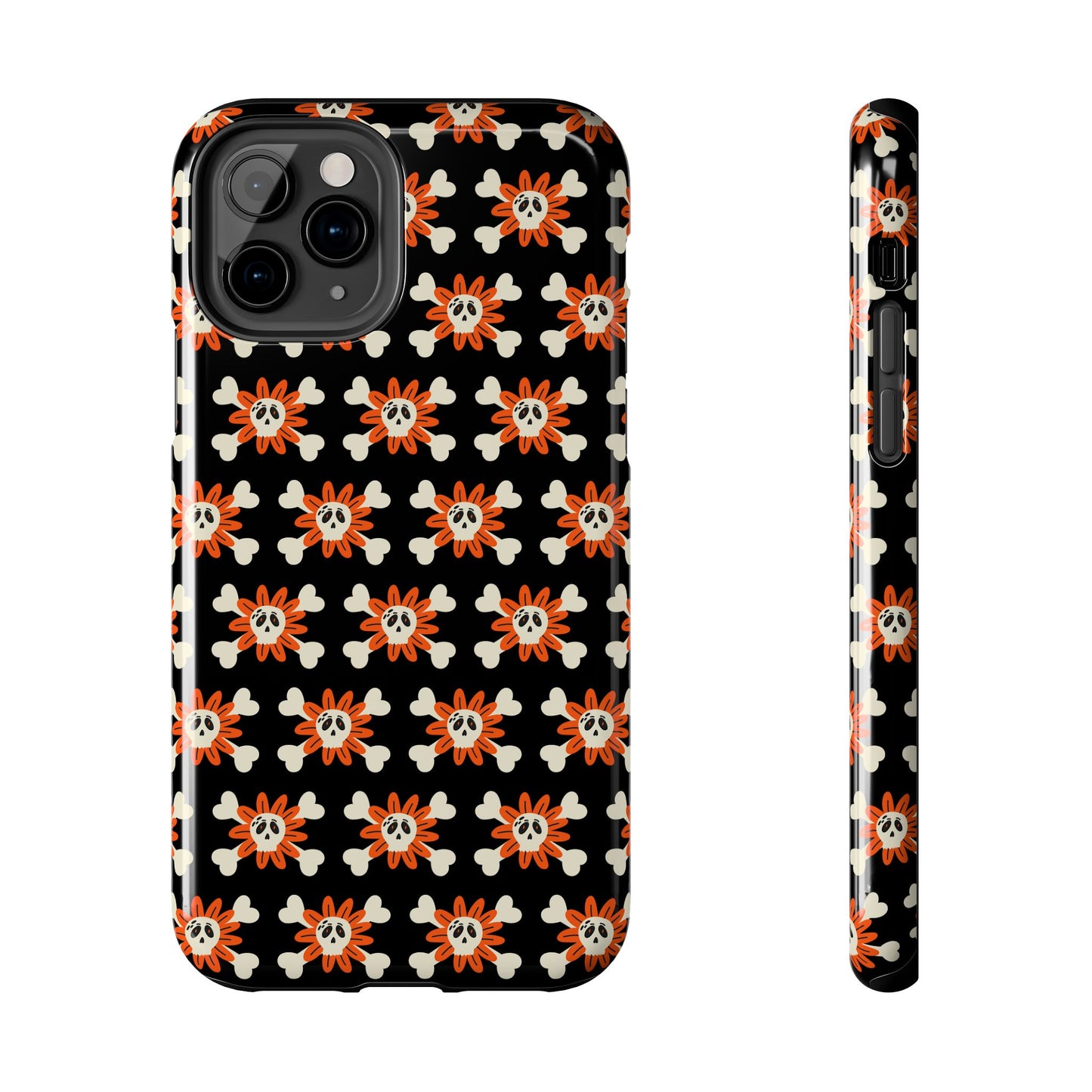 Skull Crossbones and Orange Flower Tough Phone Cases