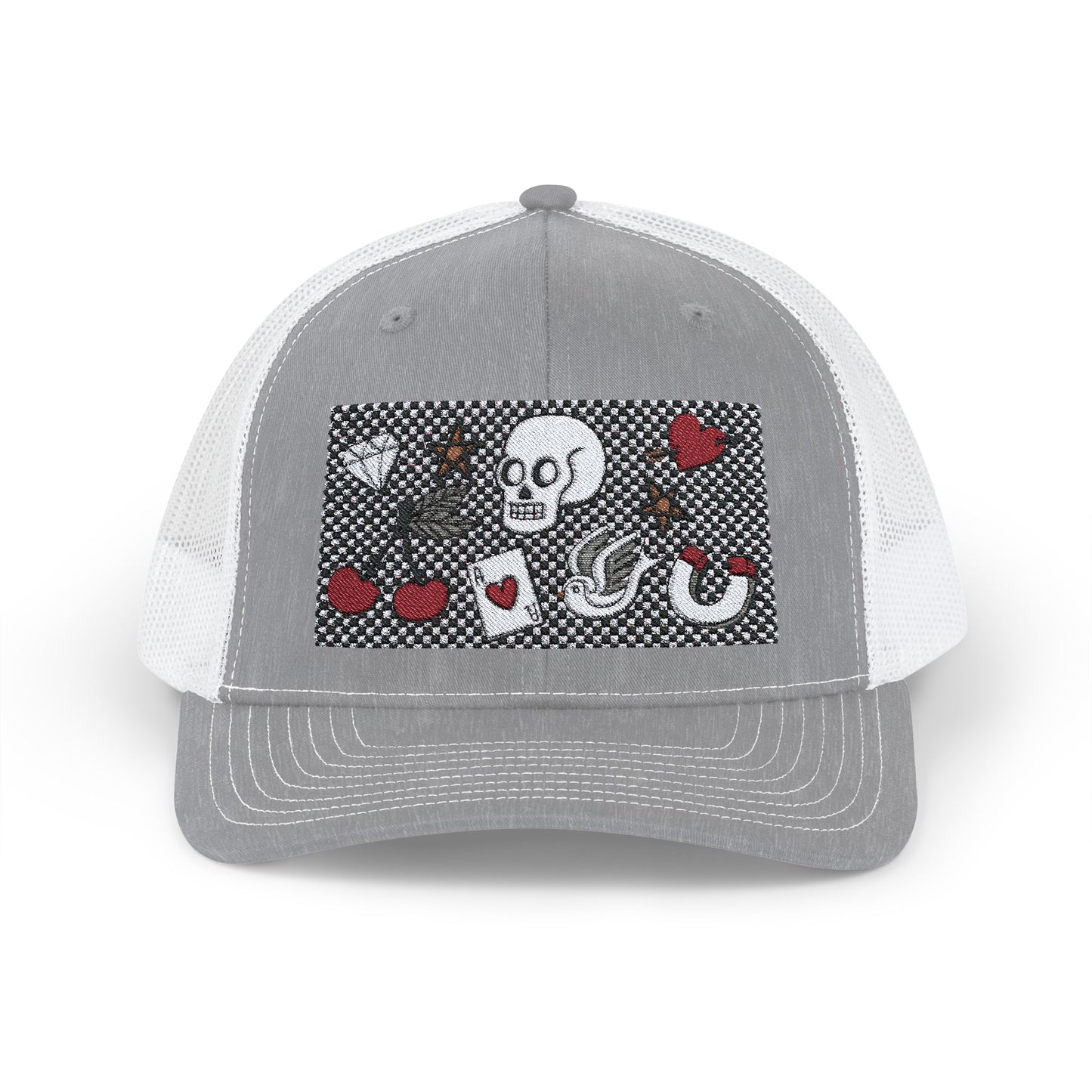 Tattoo Skull Cherries Diamond Horseshoe Embroidery Snapback Trucker Cap