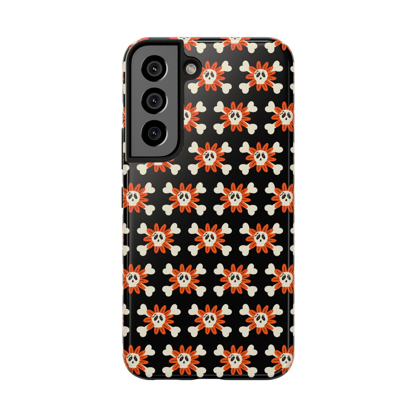 Skull Crossbones and Orange Flower Tough Phone Cases