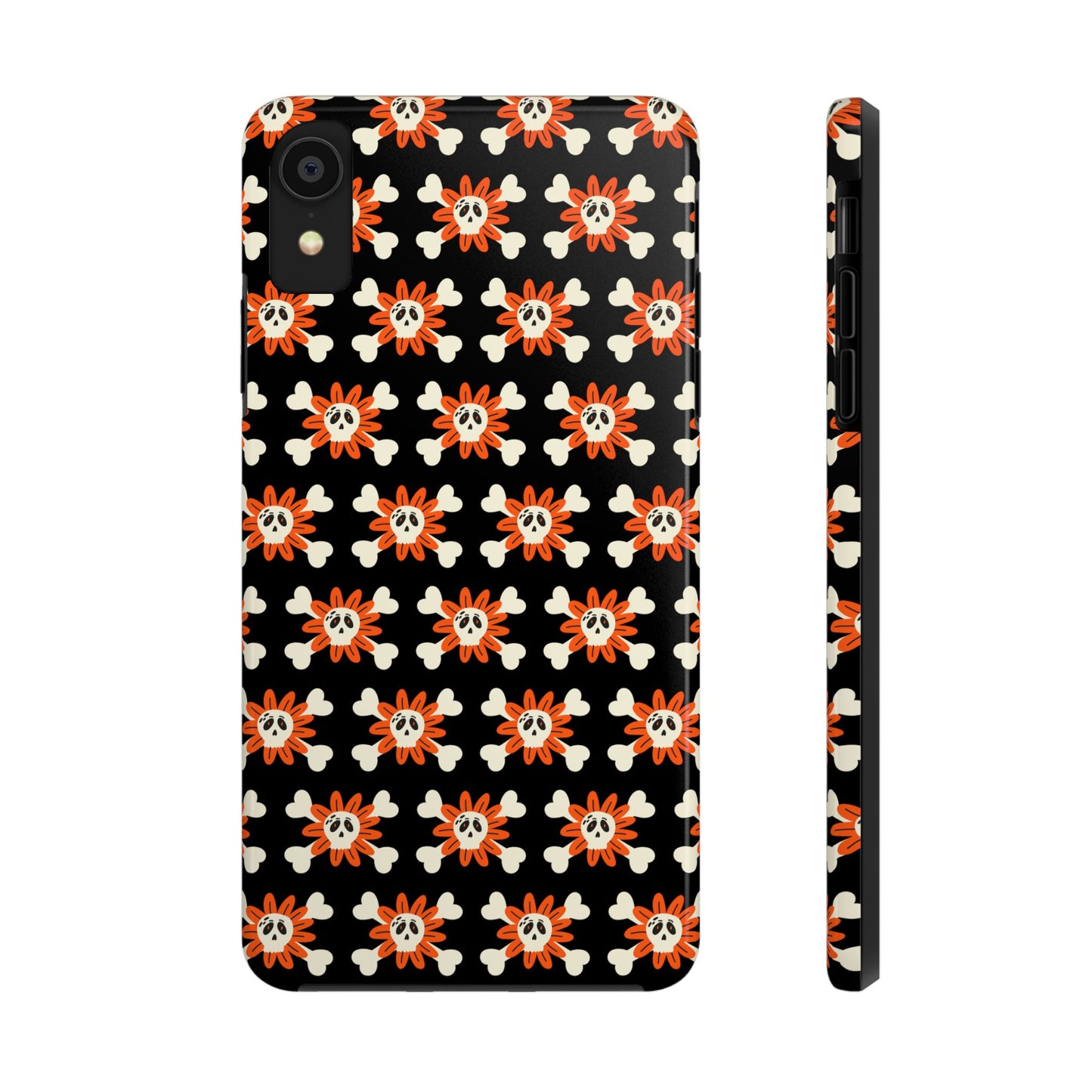 Skull Crossbones and Orange Flower Tough Phone Cases