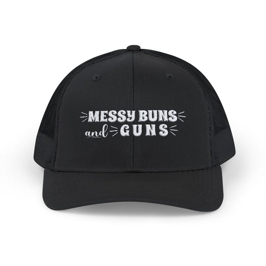 Messy Buns and Guns Embroidery Snapback Trucker Cap