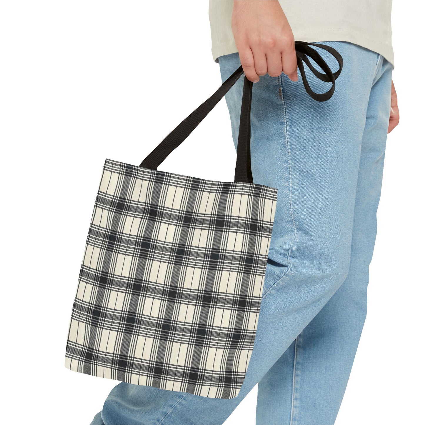 Black and Tan Plaid Tote Bag 3 sizes