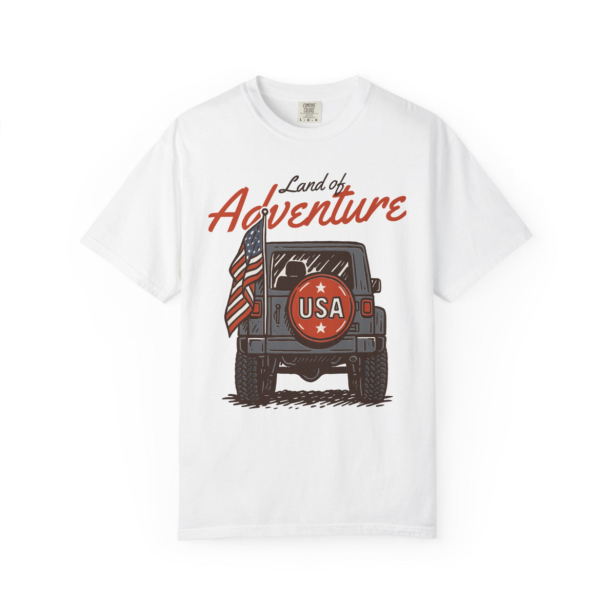 Land of Adventure USA T-Shirt — Patriotic Jeep Off-Road Graphic Tee