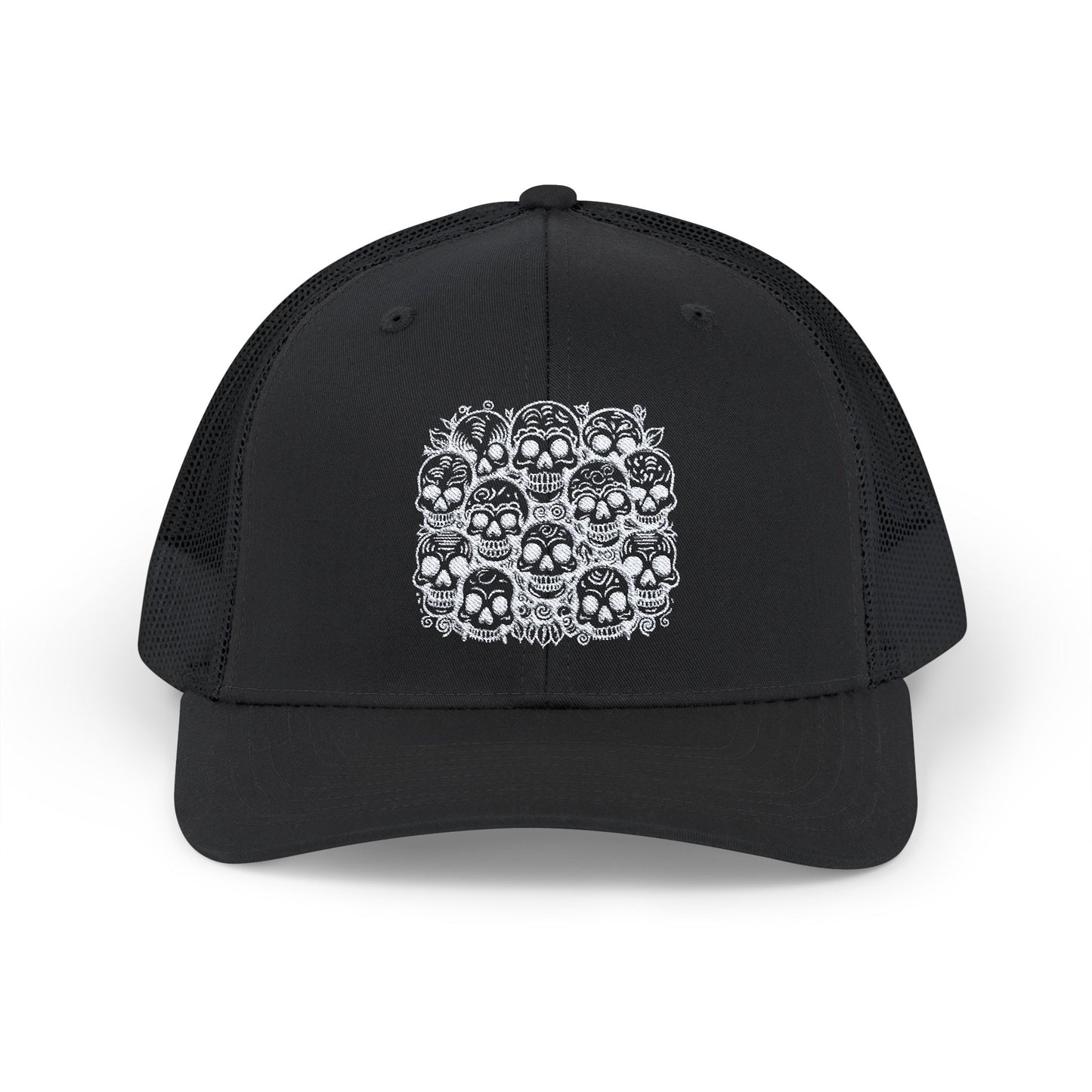 Day of the Dead White Skull Embroidery Snapback Trucker Cap