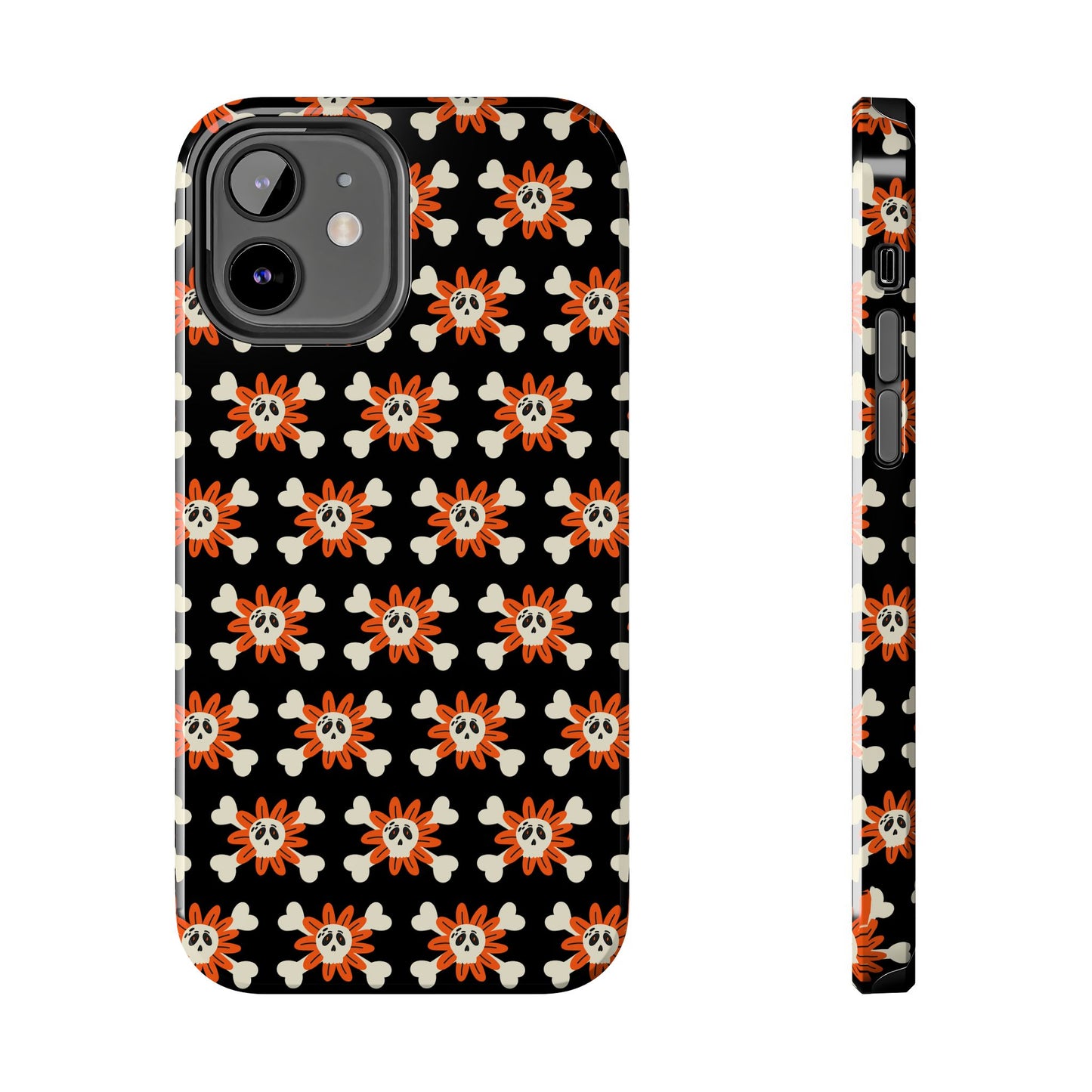 Skull Crossbones and Orange Flower Tough Phone Cases