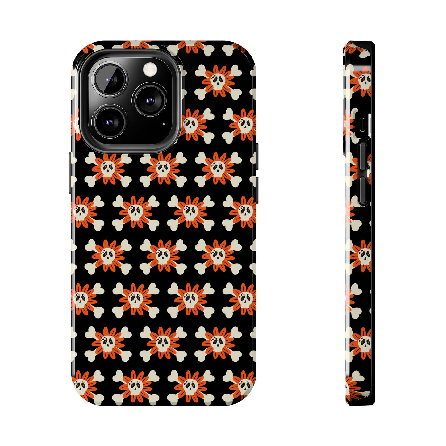 Skull Crossbones and Orange Flower Tough Phone Cases