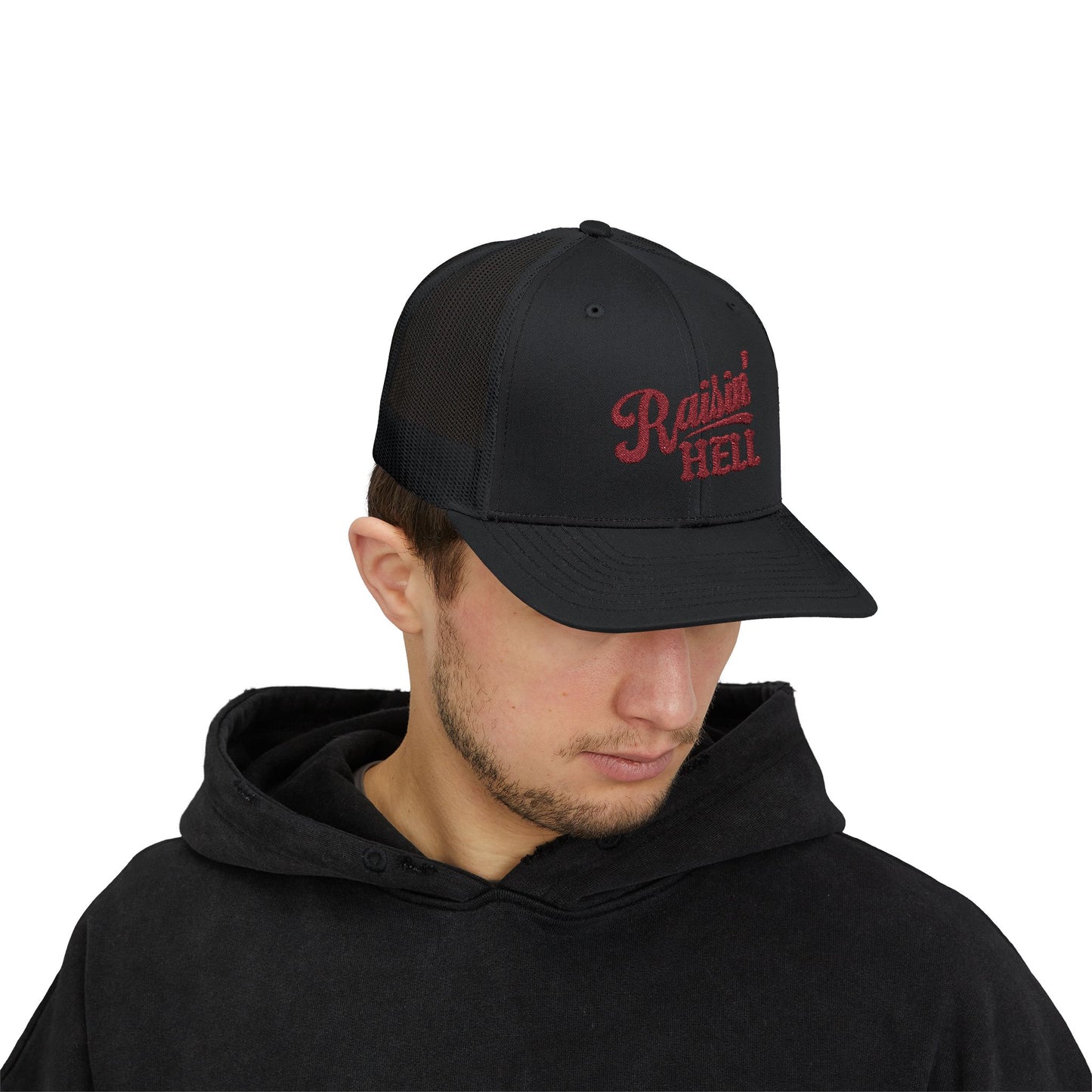 Raising Hell Embroidery Snapback Trucker Cap