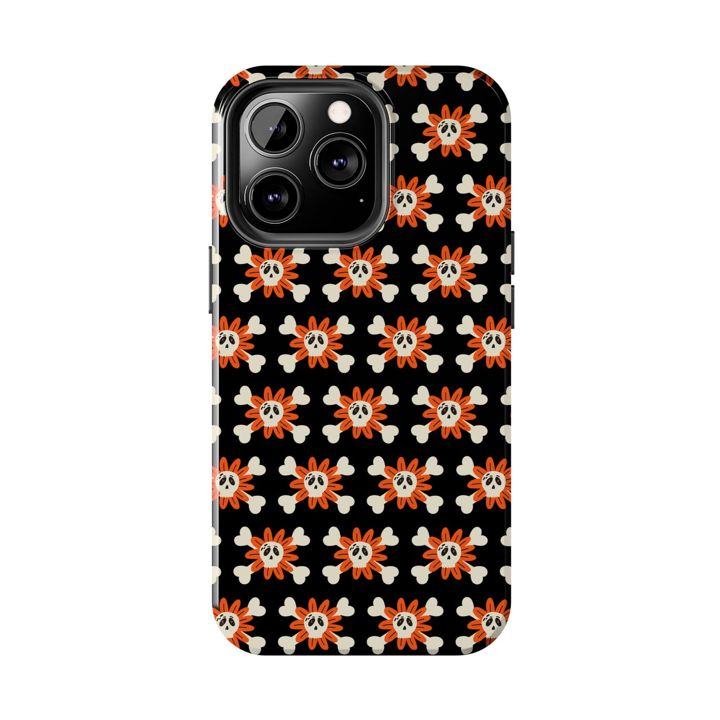 Skull Crossbones and Orange Flower Tough Phone Cases