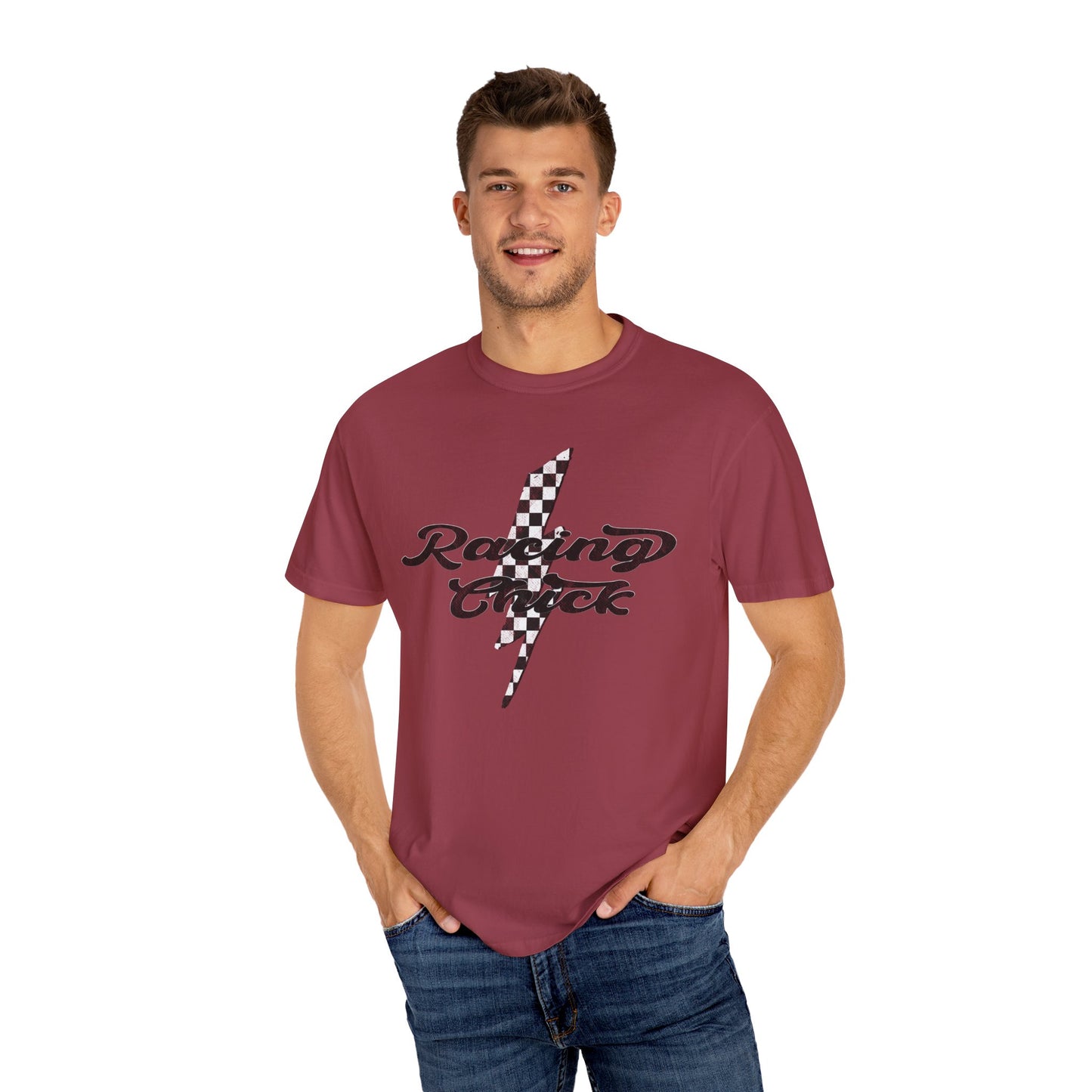 Racing Chick Black and White Check Lighting Color Comfort Tshirt