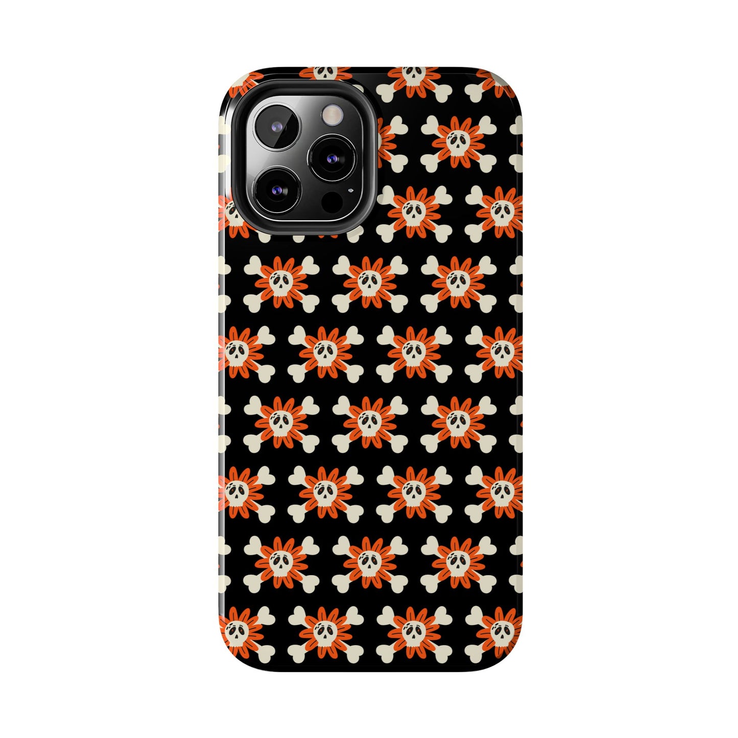 Skull Crossbones and Orange Flower Tough Phone Cases