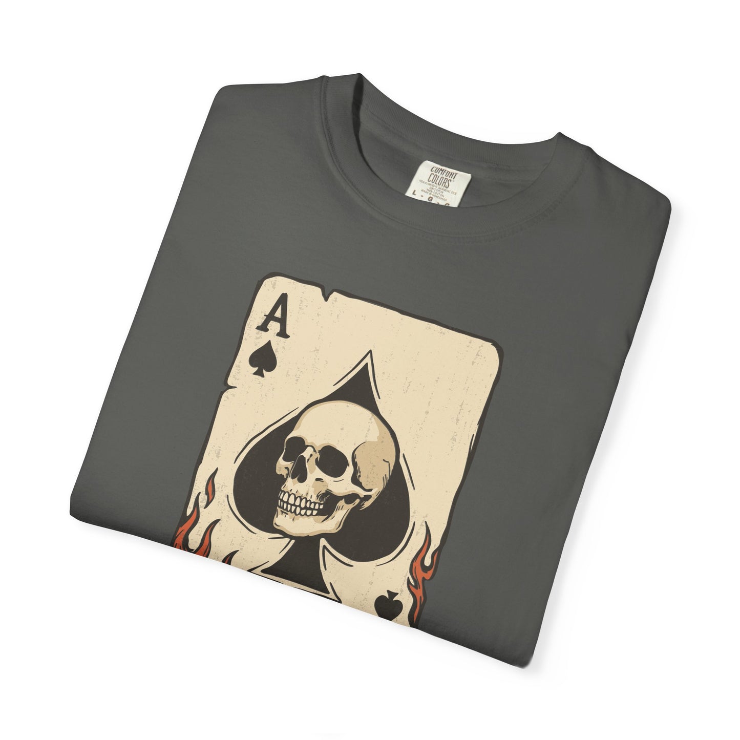 Vintage Ace Card with Skull and Flames Comfort Graphic Tee