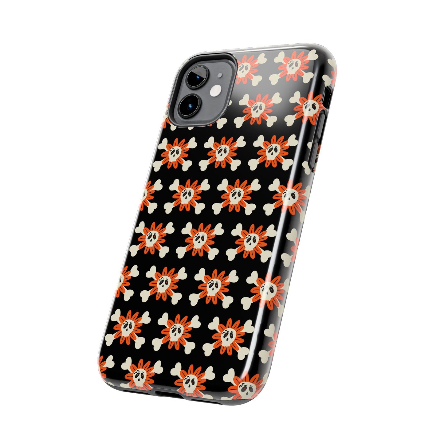 Skull Crossbones and Orange Flower Tough Phone Cases