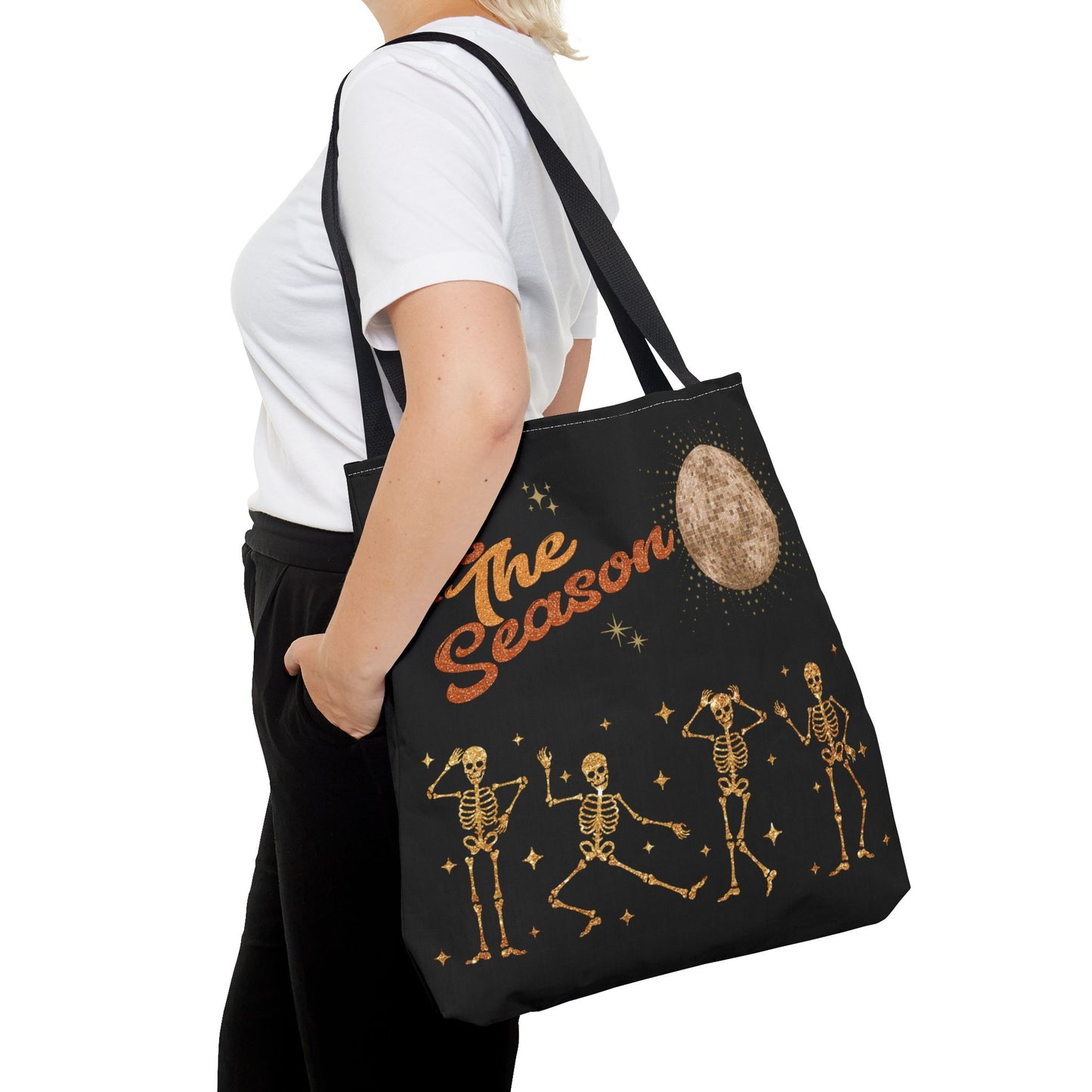 Halloween Tis The Season Disco Ball Skeleton Tote Bag 3 sizes