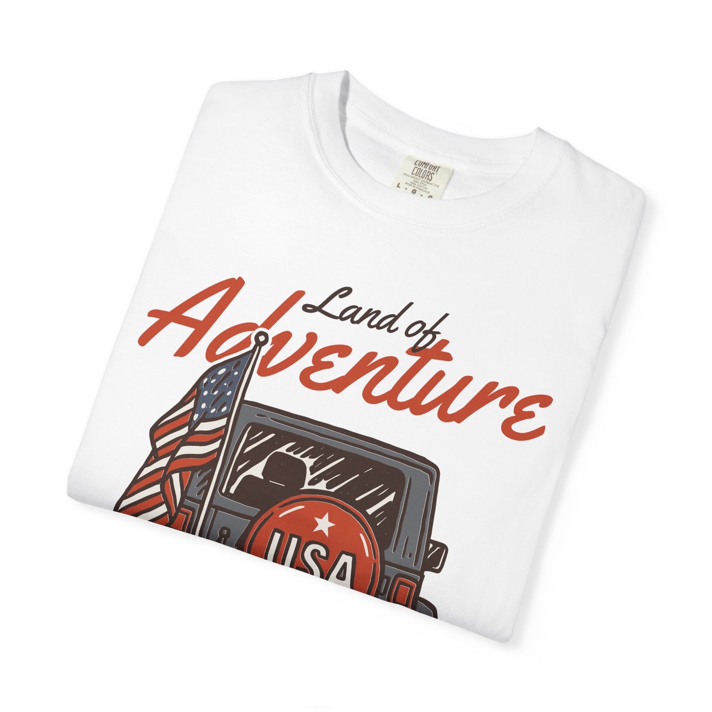 Land of Adventure USA T-Shirt — Patriotic Jeep Off-Road Graphic Tee