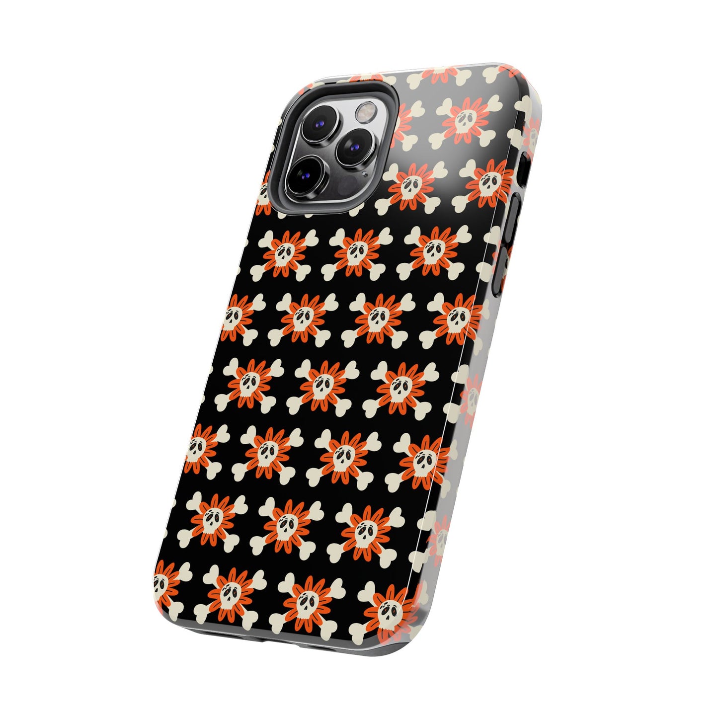 Skull Crossbones and Orange Flower Tough Phone Cases