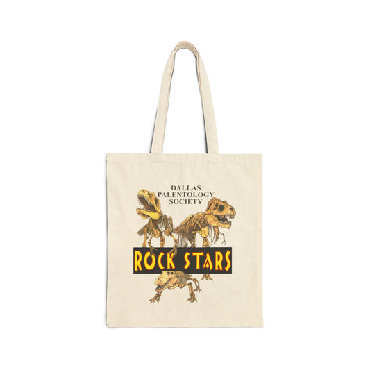 Rock Starts Dino Cotton Canvas Tote Bag, Fun Paleontology Gift, Eco-Friendly Shopping Bag, Dinosaur Enthusiast Tote, 15x16x20