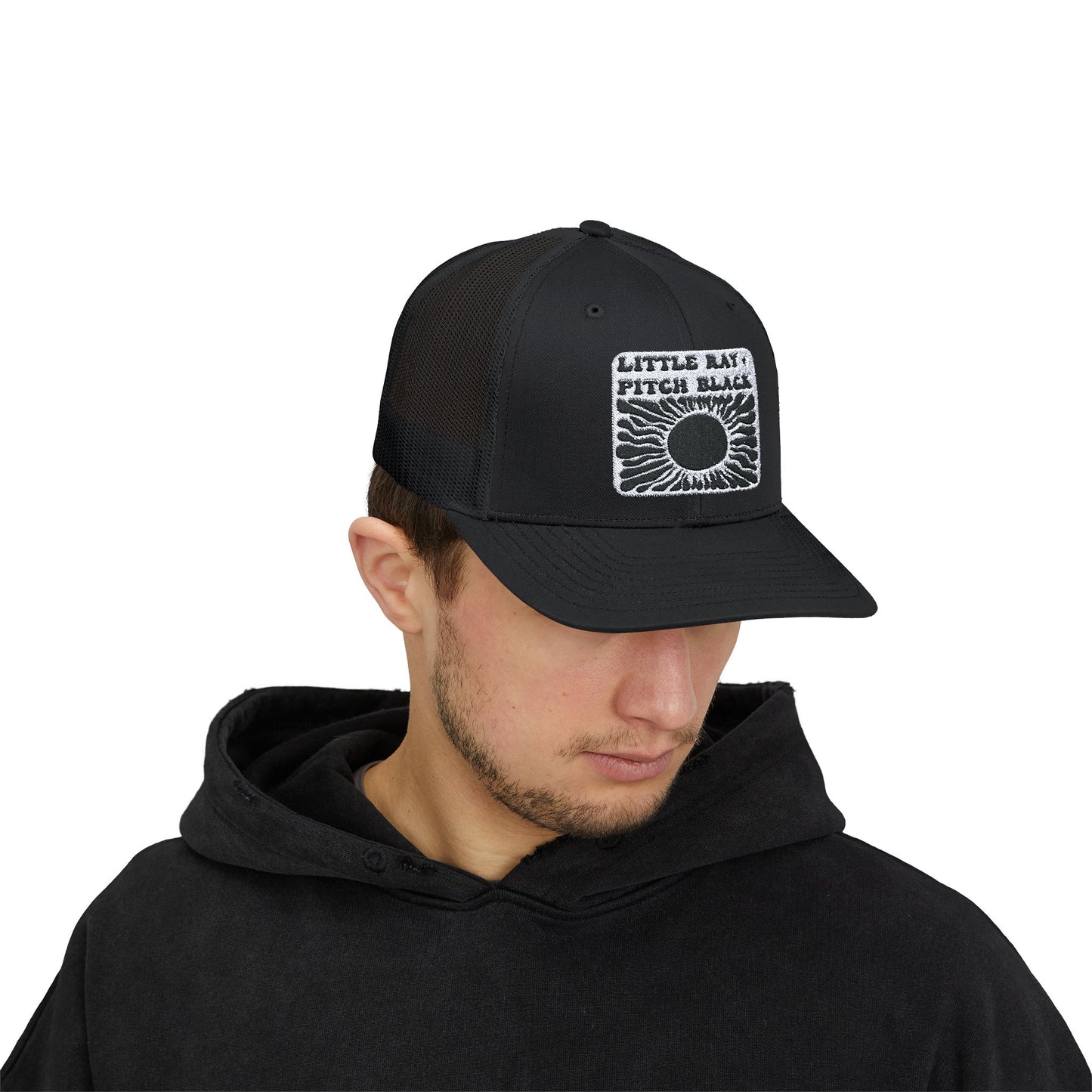 Little Ray of Pitch Black Embroidery Snapback Trucker Cap