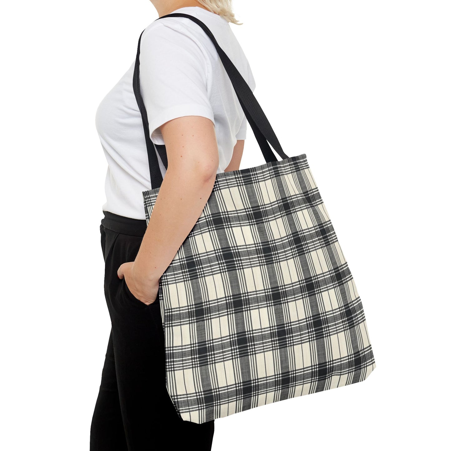 Black and Tan Plaid Tote Bag 3 sizes