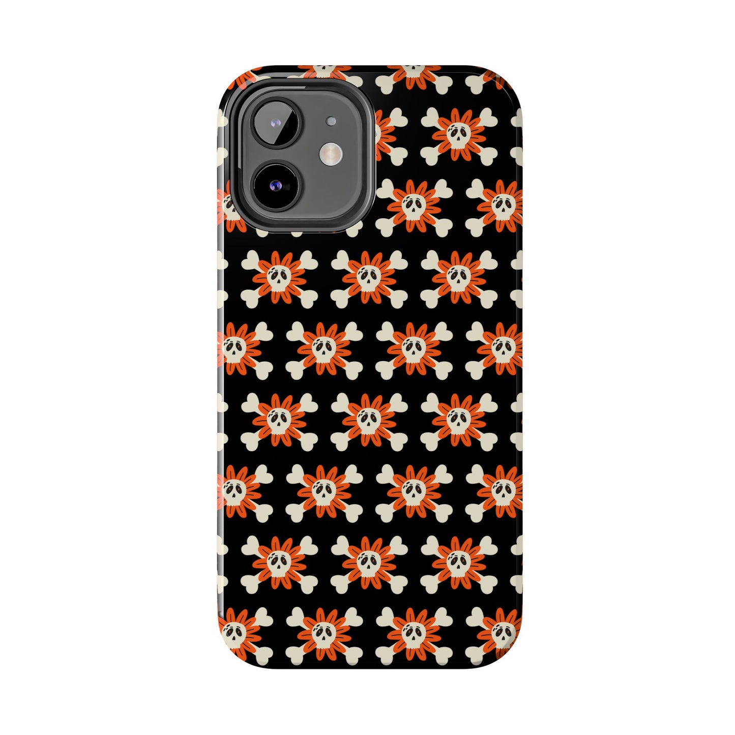 Skull Crossbones and Orange Flower Tough Phone Cases