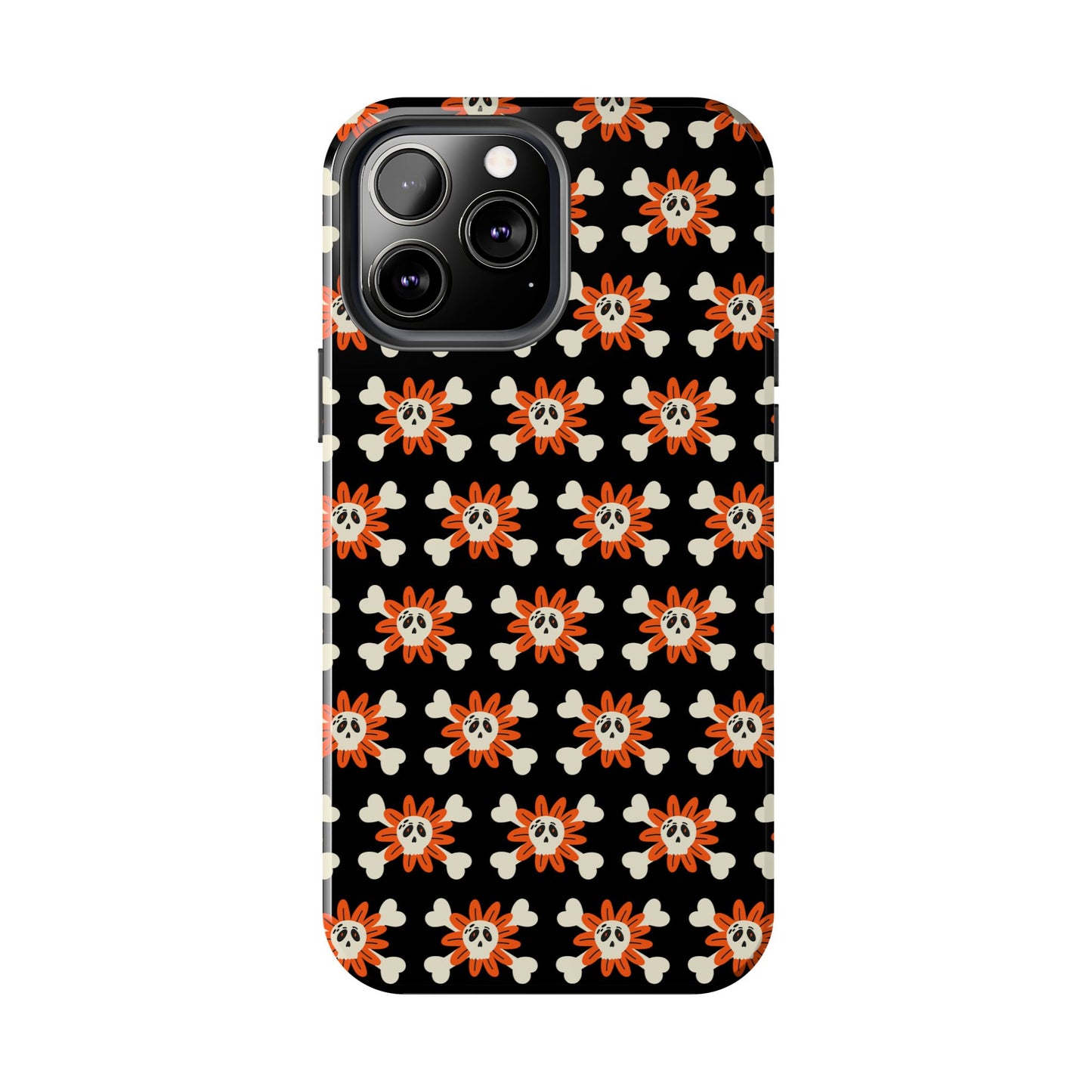 Skull Crossbones and Orange Flower Tough Phone Cases