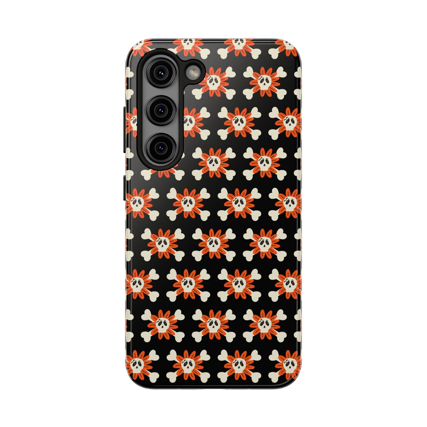 Skull Crossbones and Orange Flower Tough Phone Cases