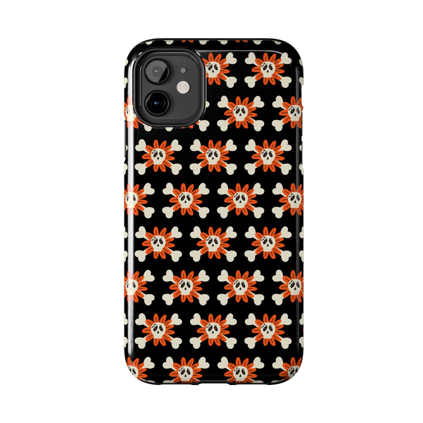 Skull Crossbones and Orange Flower Tough Phone Cases