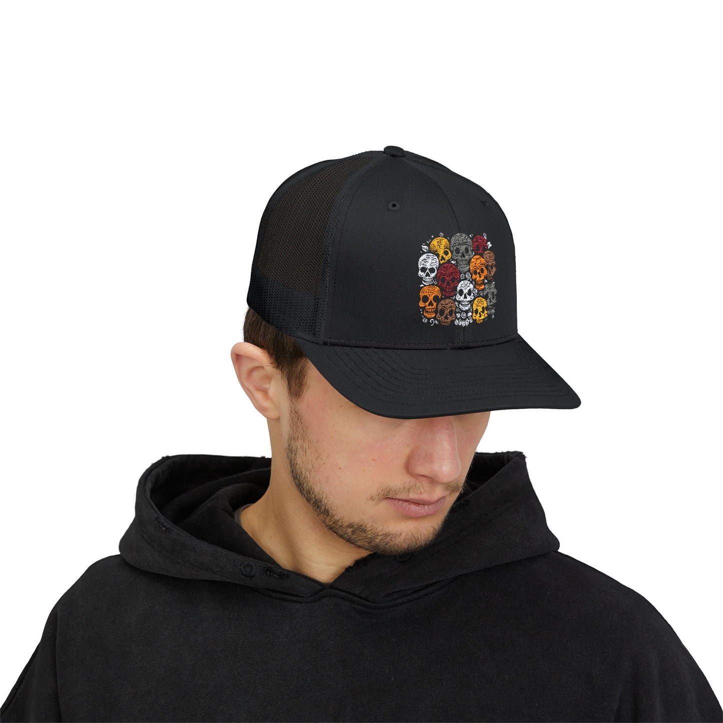 Day of the Dead Skull Embroidery Snapback Trucker Cap