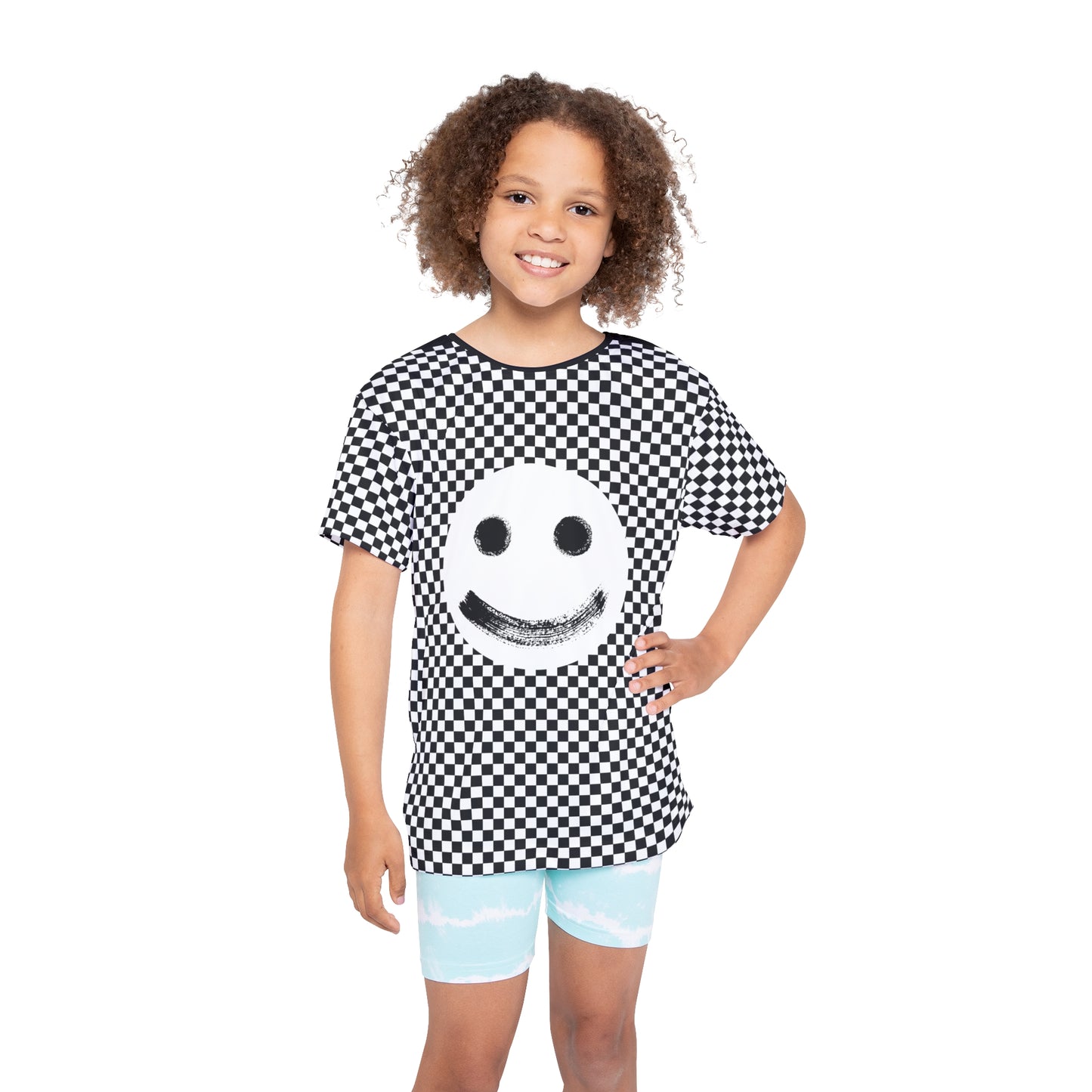 Kids Sports Jersey Black White Checkered with Lighting Strike