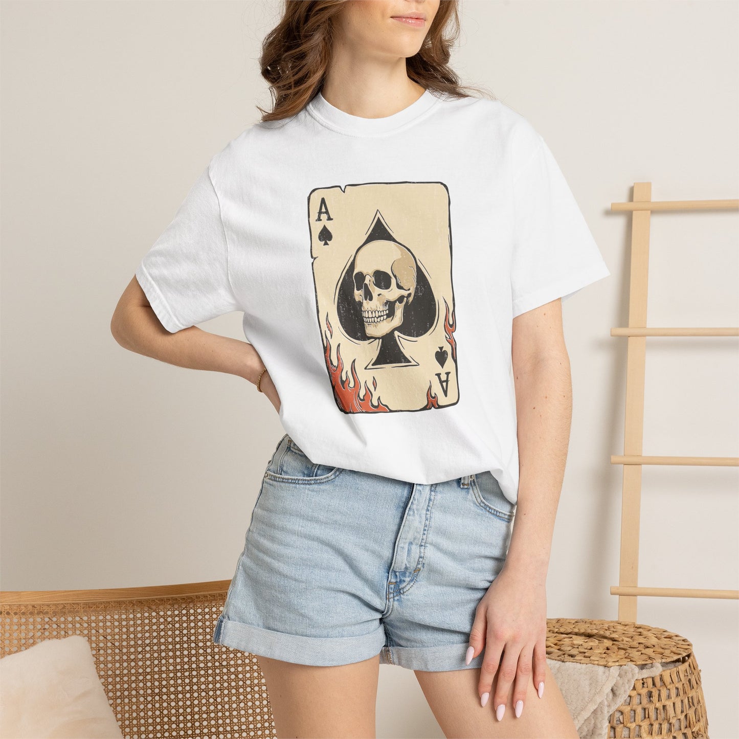 Vintage Ace Card with Skull and Flames Comfort Graphic Tee