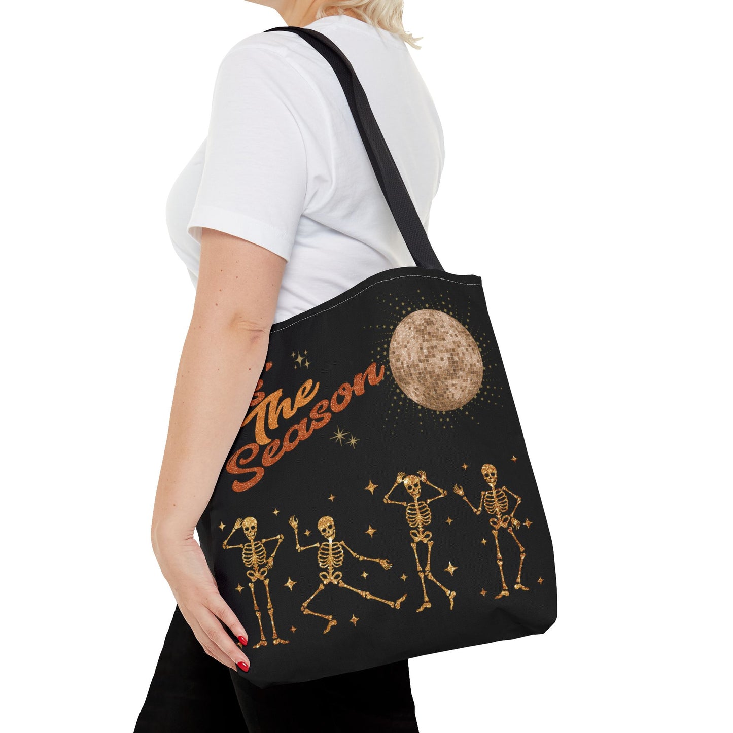 Halloween Tis The Season Disco Ball Skeleton Tote Bag 3 sizes