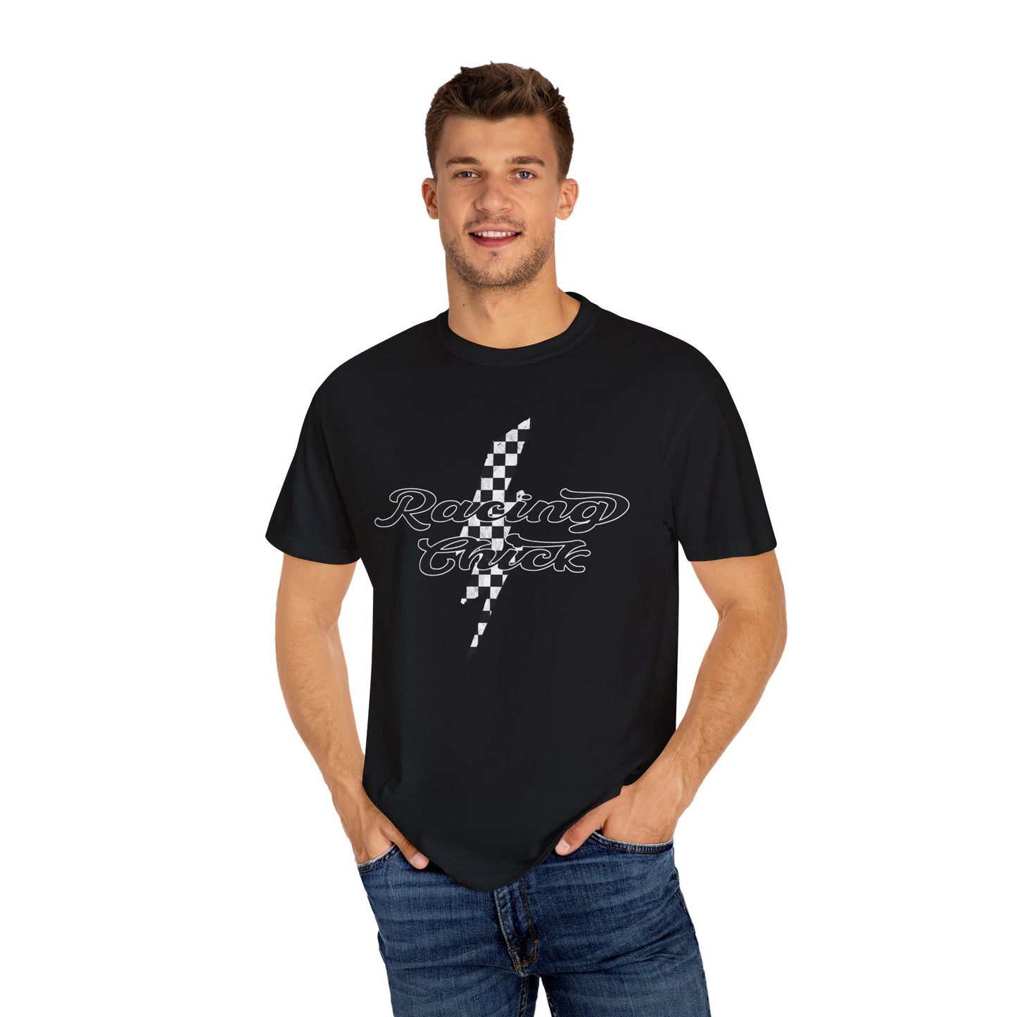 Racing Chick Black and White Check Lighting Color Comfort Tshirt