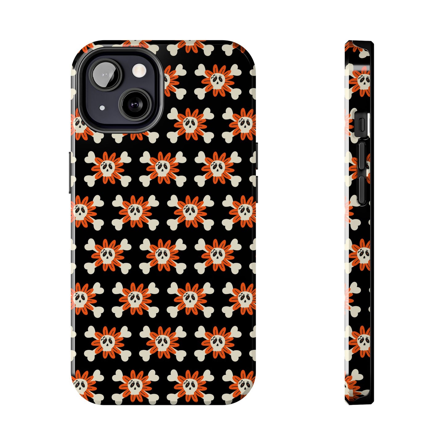 Skull Crossbones and Orange Flower Tough Phone Cases