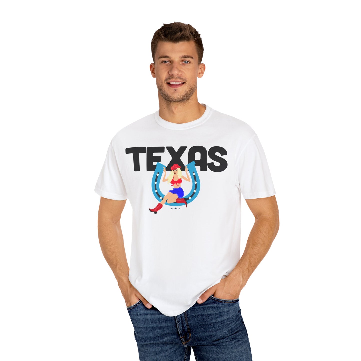 Texas Dover Dixie Horseshoe PinUp Color Comfort Unisex Garment-Dyed T-shirt