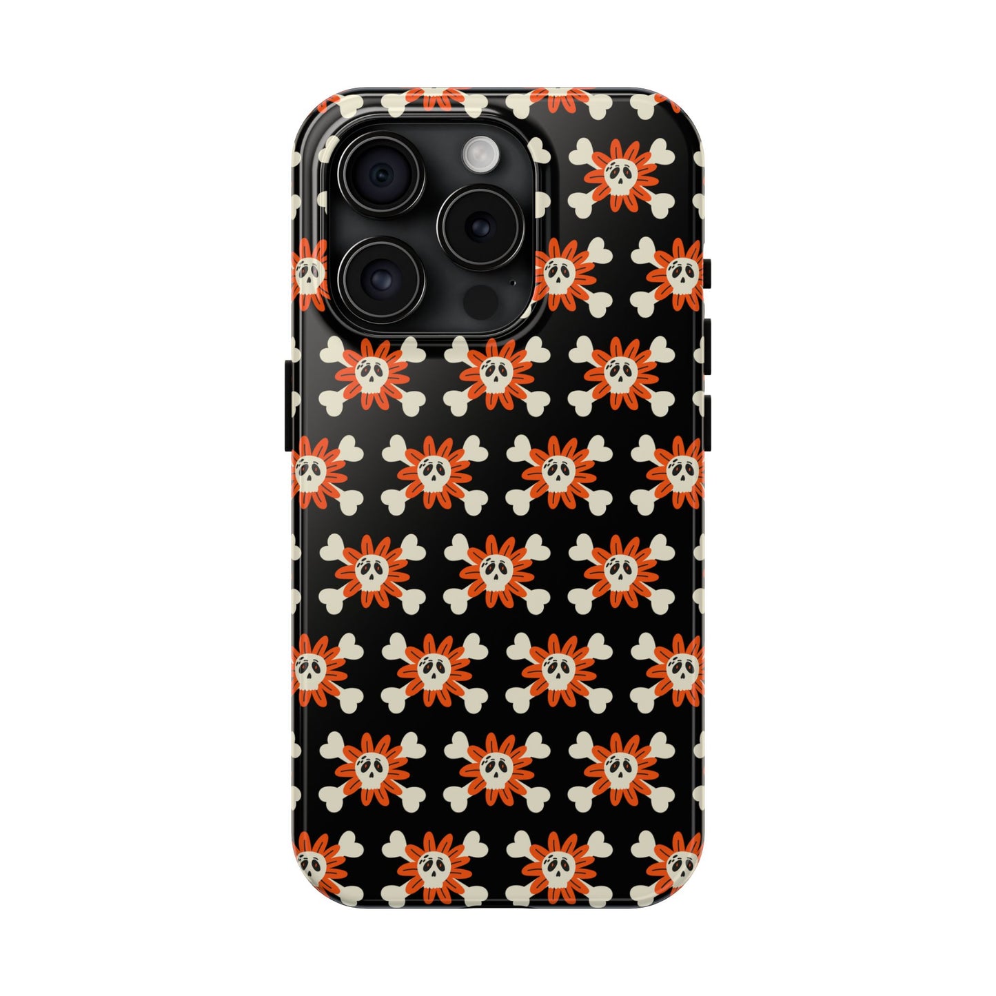 Skull Crossbones and Orange Flower Tough Phone Cases