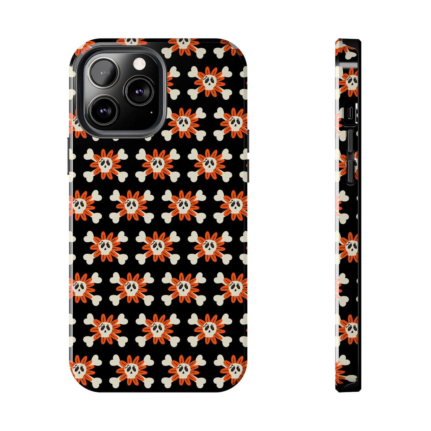 Skull Crossbones and Orange Flower Tough Phone Cases