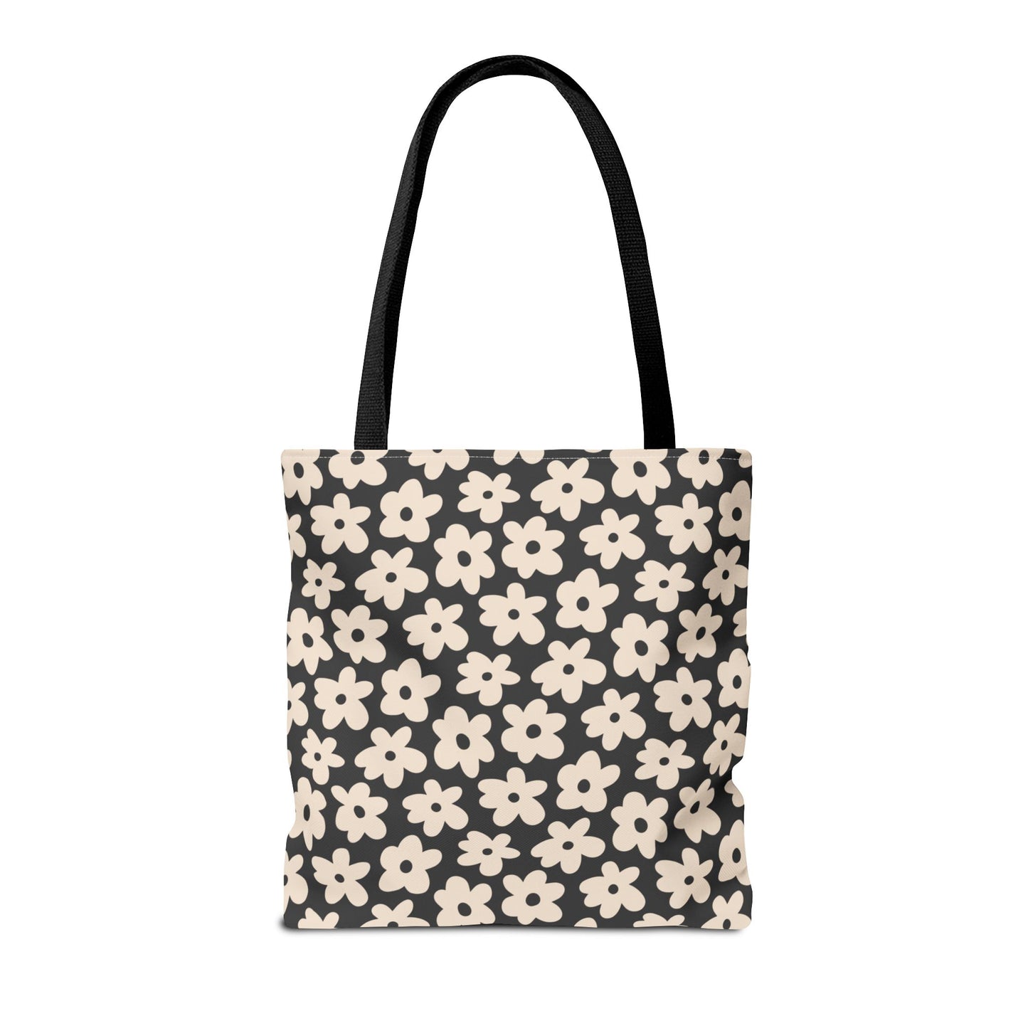 Black and Tan Retro Flower Tote Bag 3 sizes