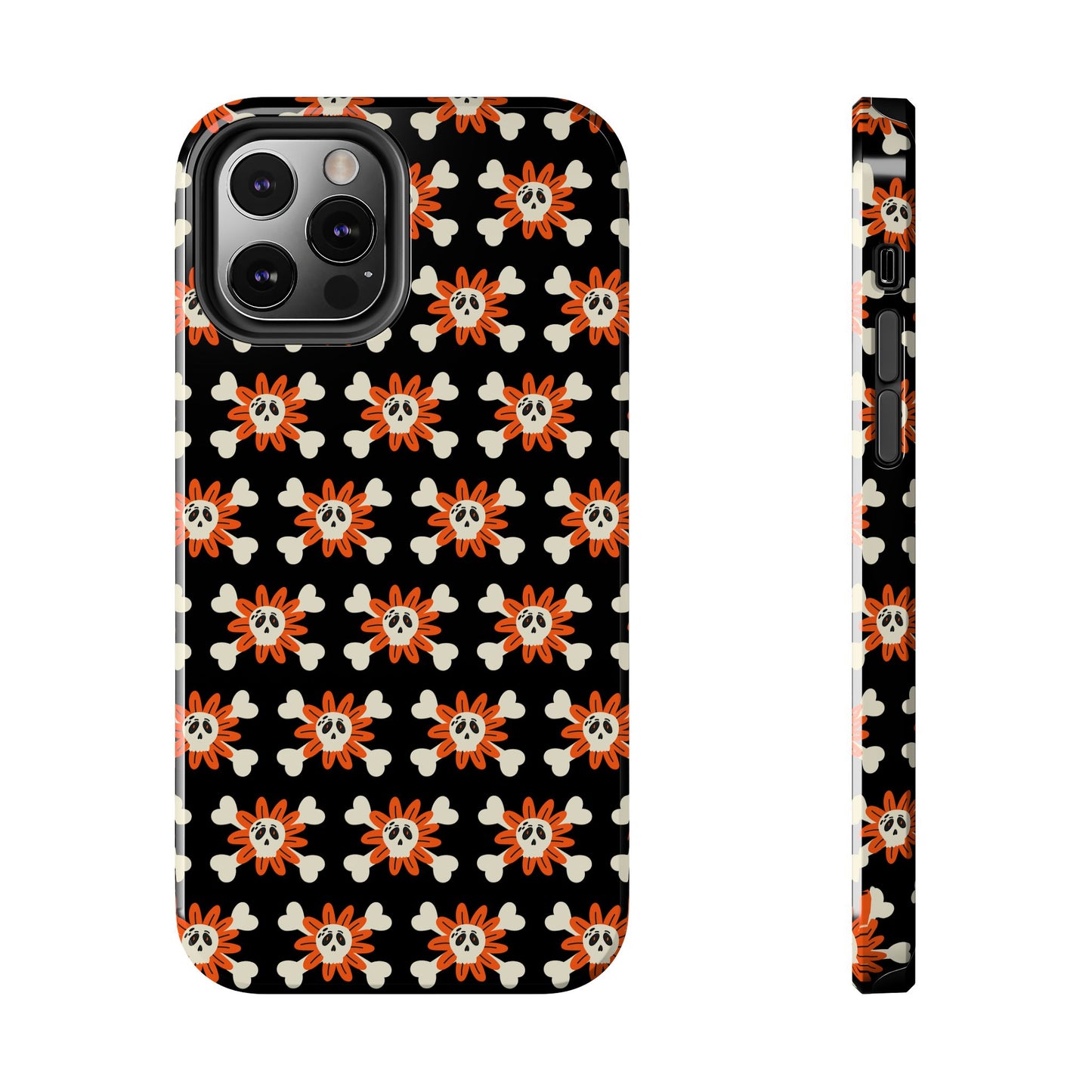 Skull Crossbones and Orange Flower Tough Phone Cases