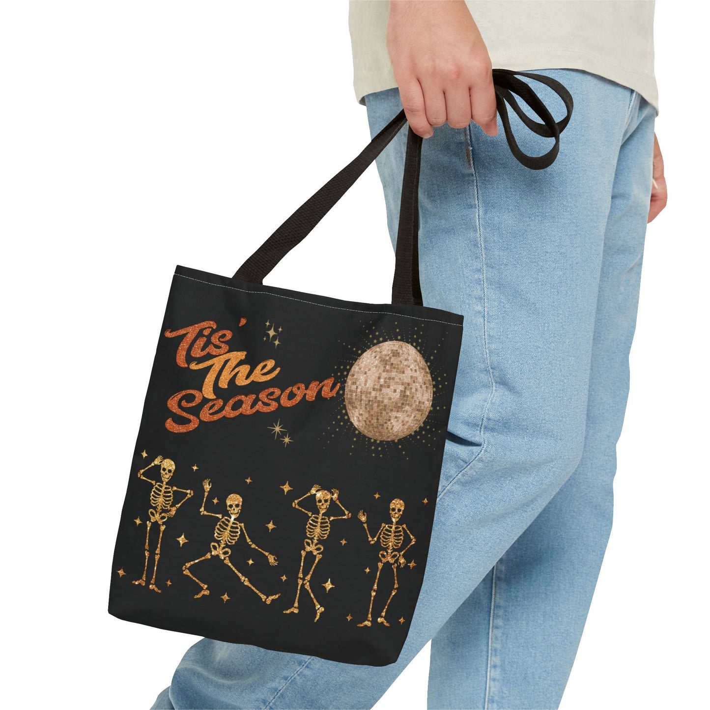 Halloween Tis The Season Disco Ball Skeleton Tote Bag 3 sizes