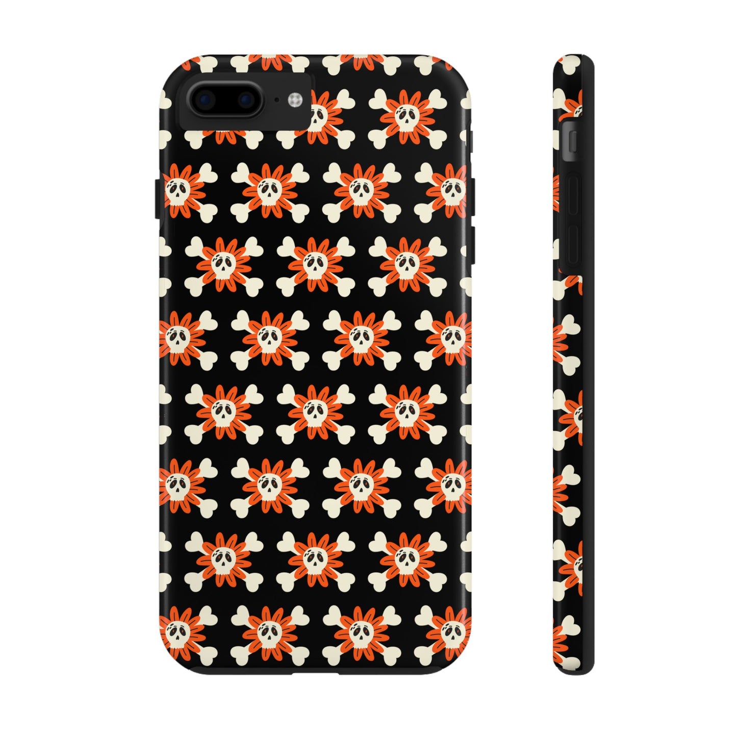 Skull Crossbones and Orange Flower Tough Phone Cases