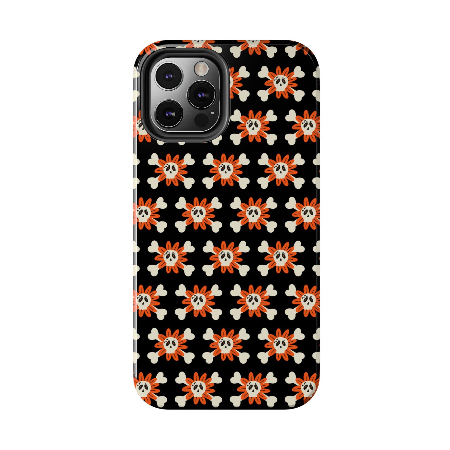 Skull Crossbones and Orange Flower Tough Phone Cases