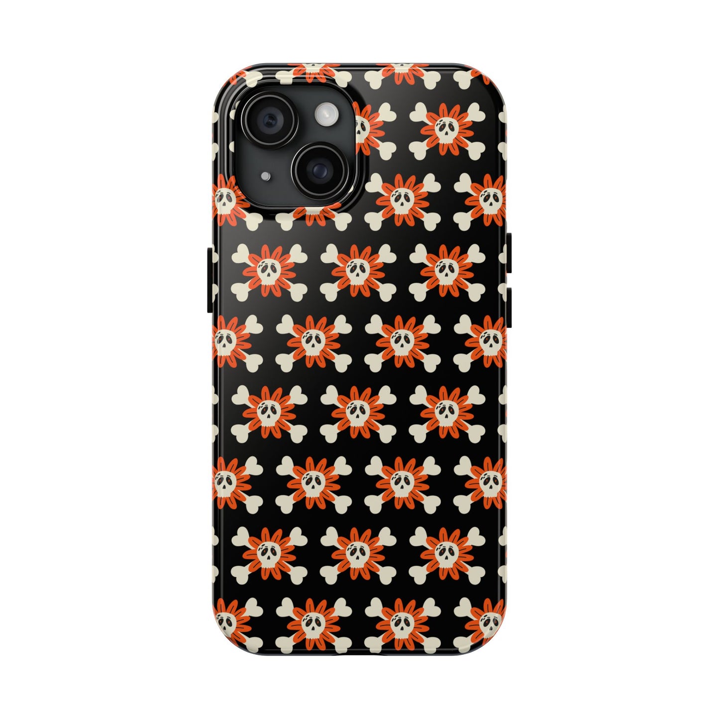 Skull Crossbones and Orange Flower Tough Phone Cases