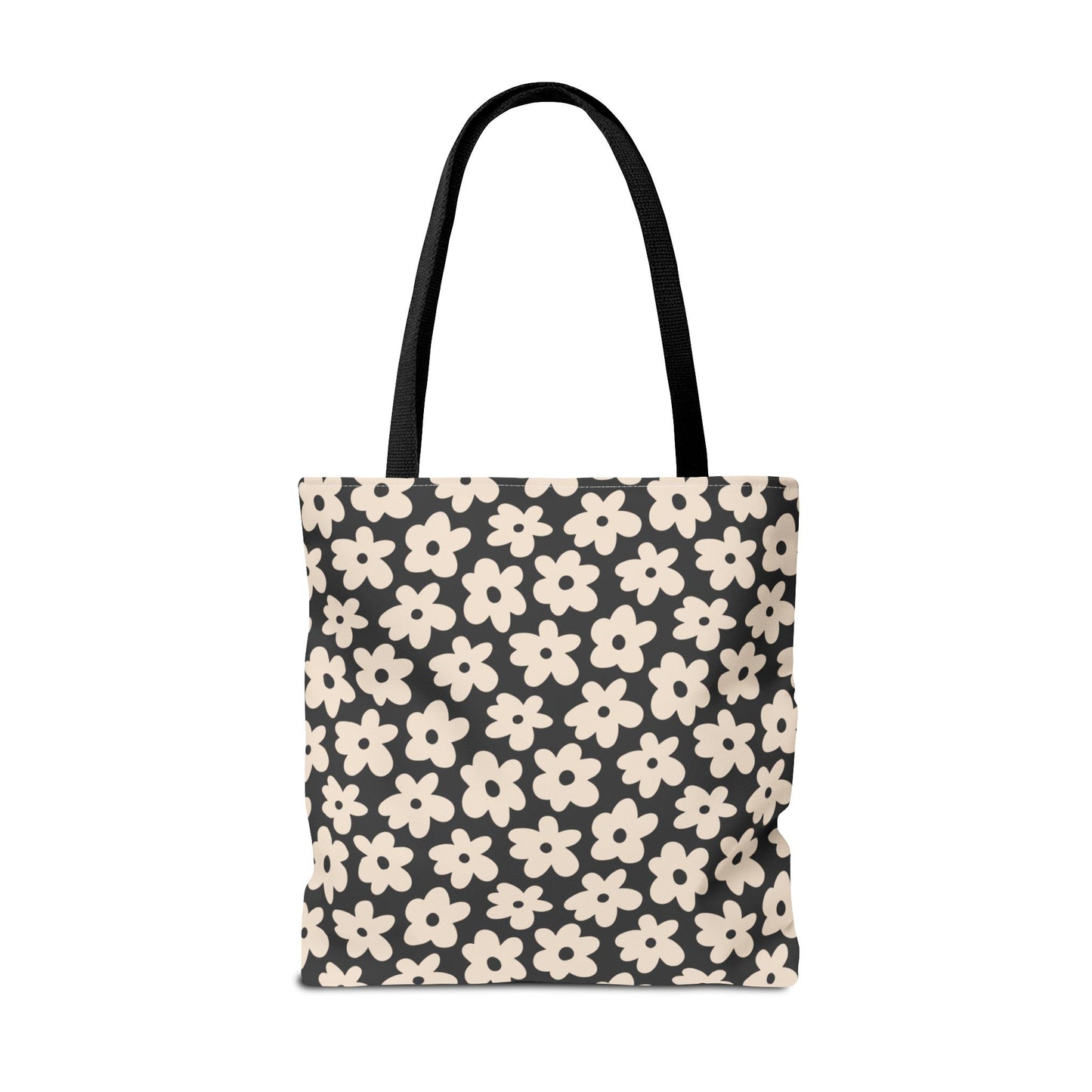 Black and Tan Retro Flower Tote Bag 3 sizes