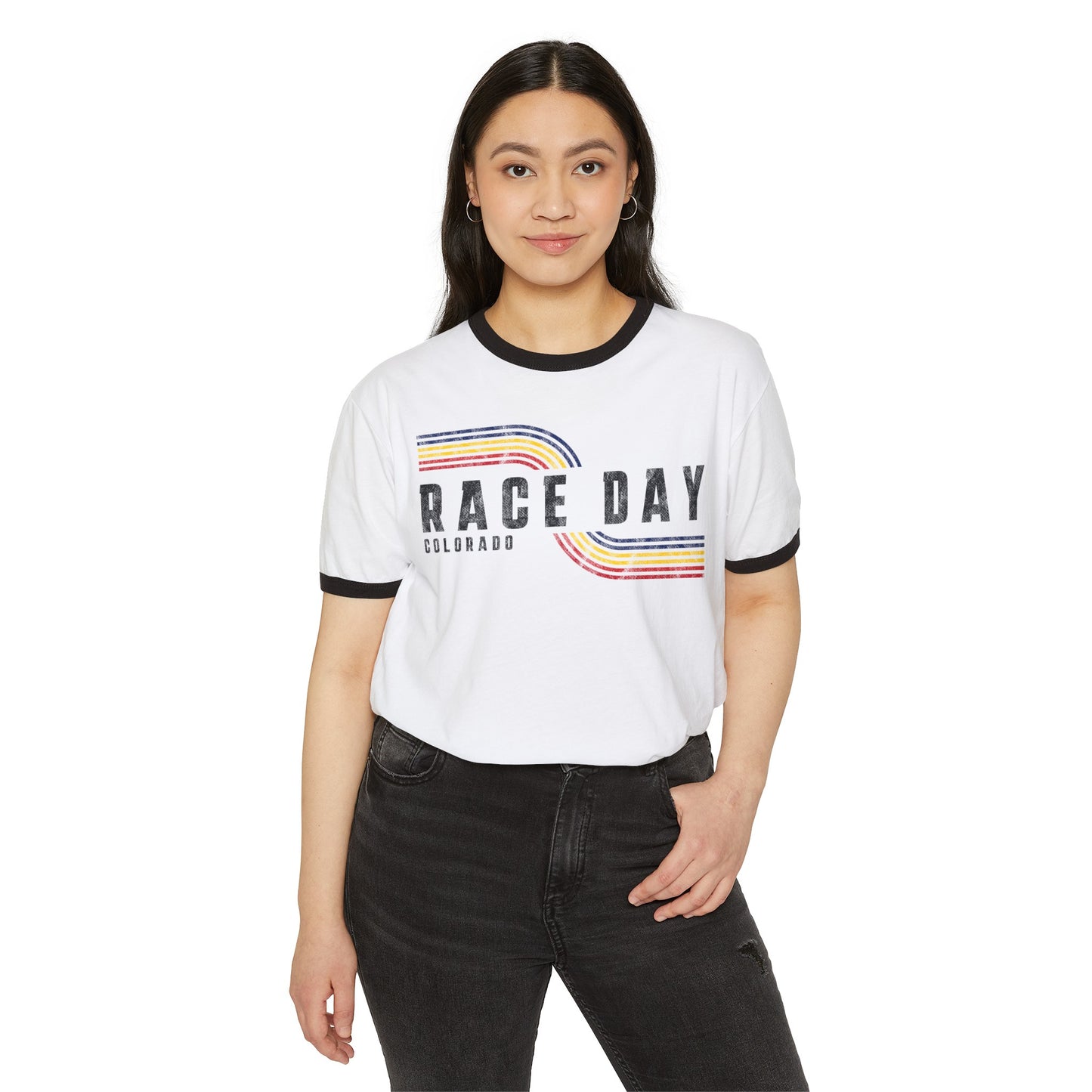 Colorado Race Day Retro Unisex Cotton Ringer T-Shirt