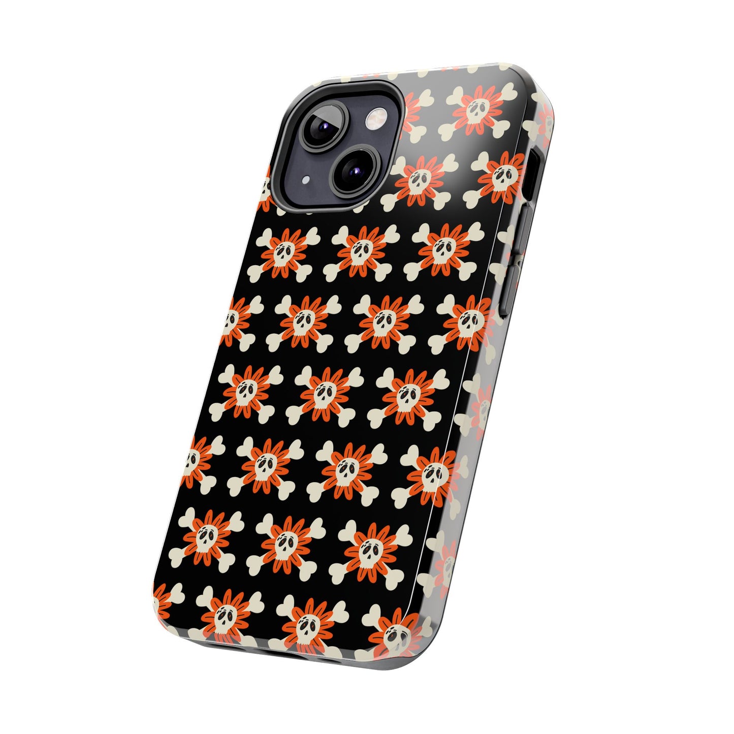 Skull Crossbones and Orange Flower Tough Phone Cases