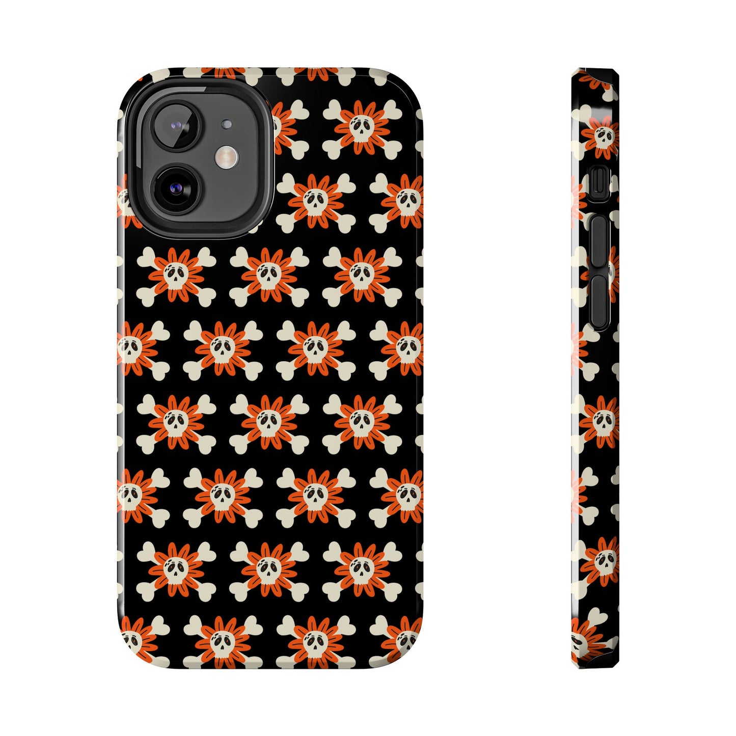 Skull Crossbones and Orange Flower Tough Phone Cases