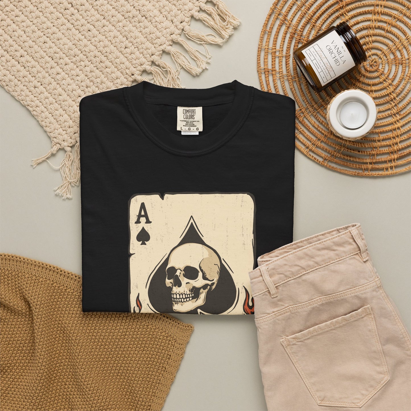 Vintage Ace Card with Skull and Flames Comfort Graphic Tee