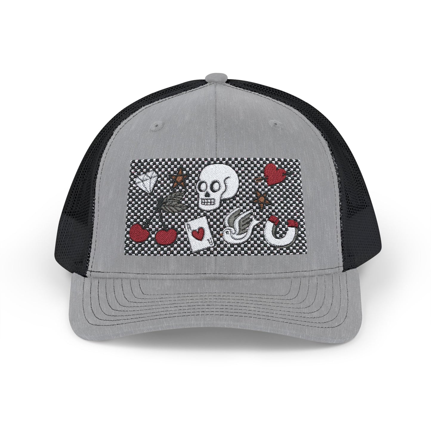 Tattoo Skull Cherries Diamond Horseshoe Embroidery Snapback Trucker Cap